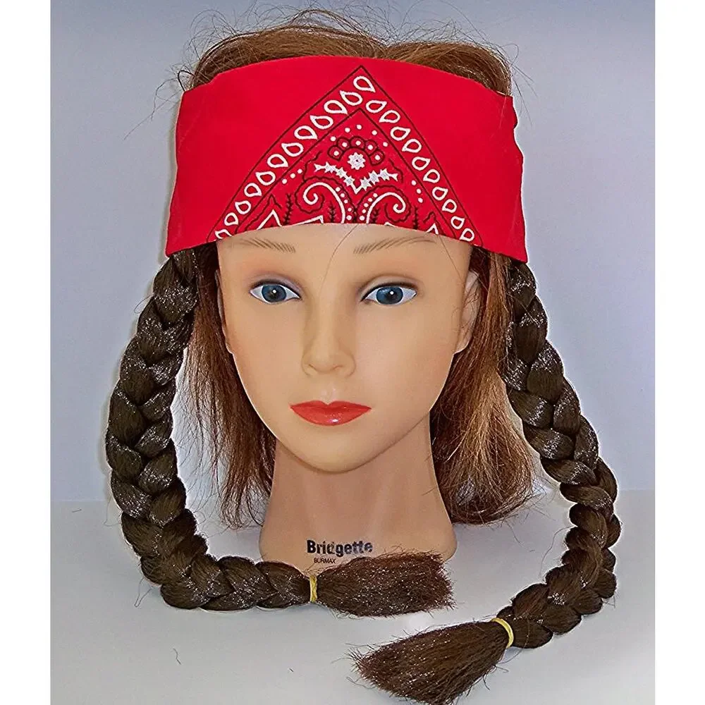 OLD HIPPIE WILLIE BROWN BRAIDS BANDANA WIG WESTERN COSTUME DRESS 13734